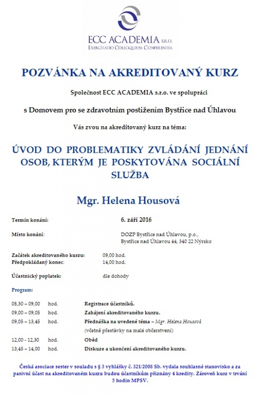 Úvod do problematiky zvládání jednání osob, kterým je poskytována sociální služba