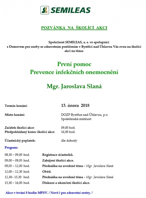 Pozvánka na školící akci